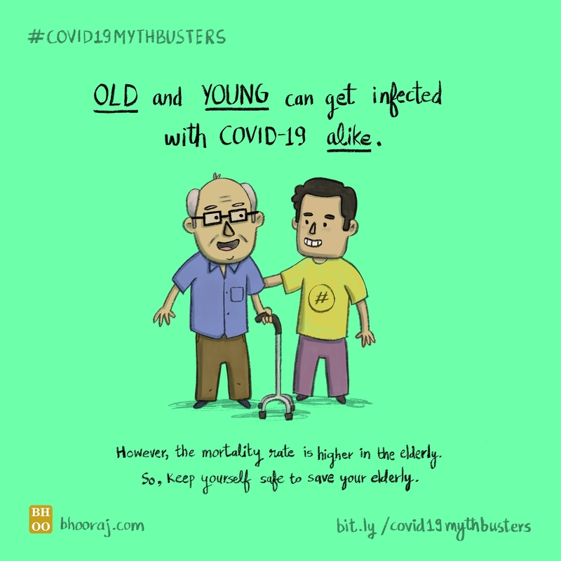 Illustration on COVID-19 myth about infection in younger/older people.