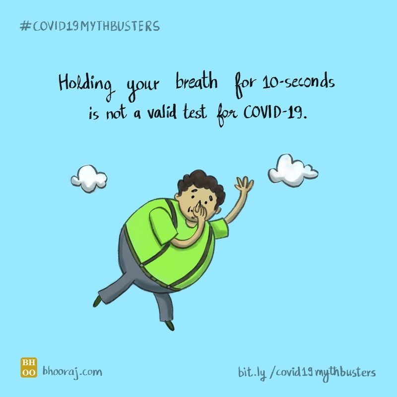 Illustration on COVID-19 myth about holding breath for 10-seconds.